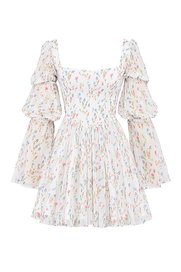 Vestido Curto Bufante Modelador Floral Modelo Sara