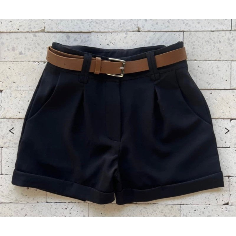 2 Short Feminino Alfaiataria Social + Cinto de Brinde