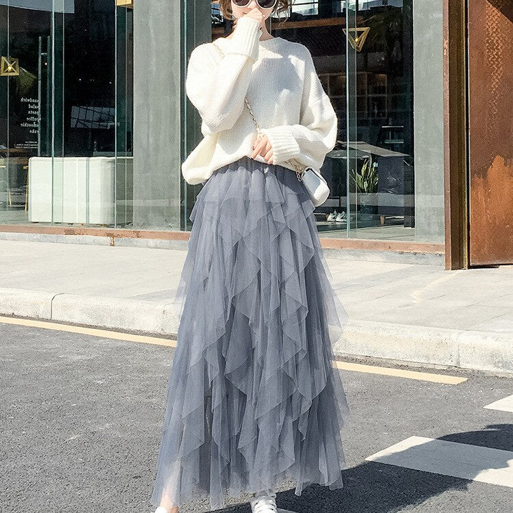 Saia de Tule Midi em Camadas