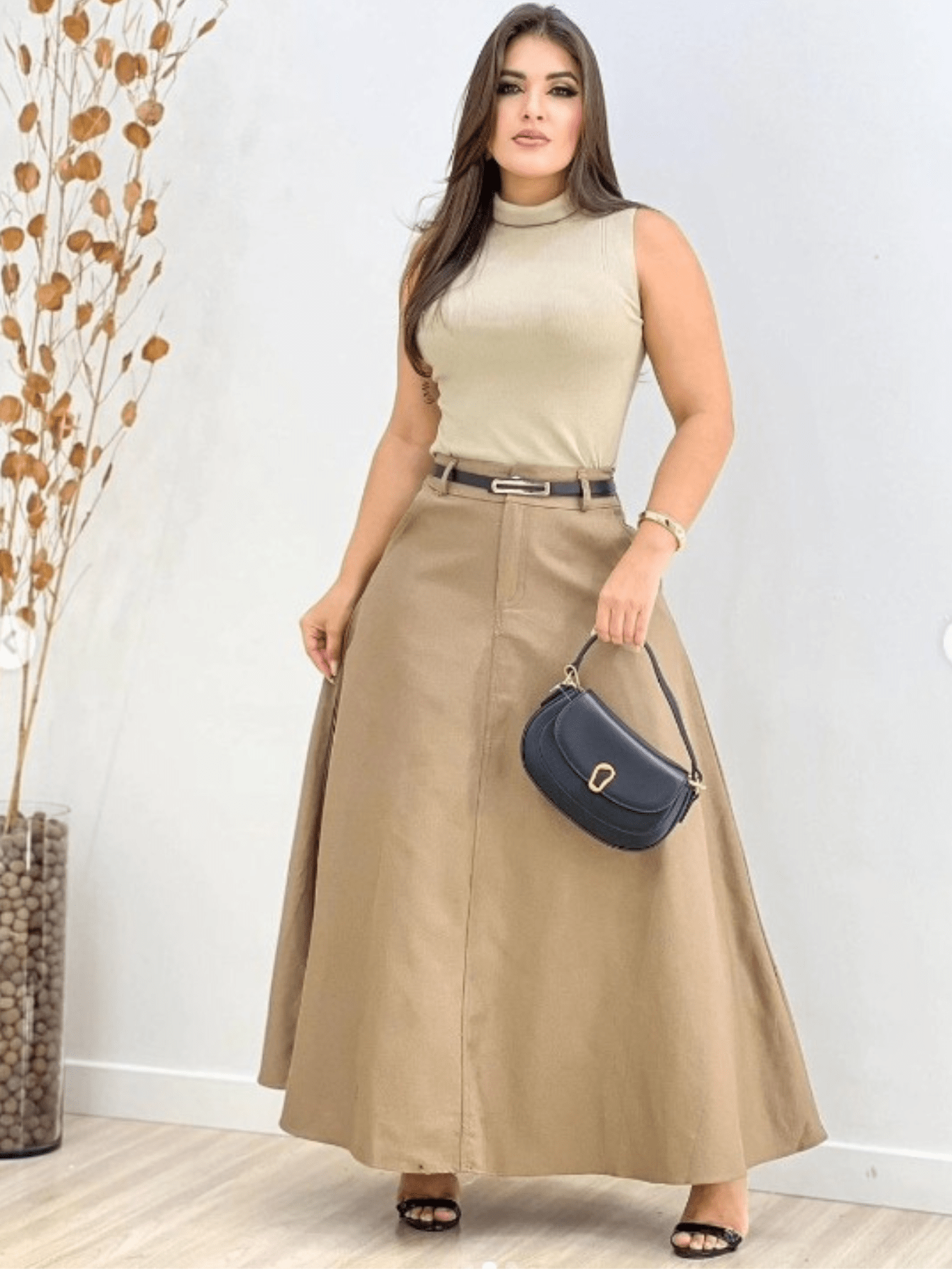 Saia De Alfaiataria Longa Com Cinto