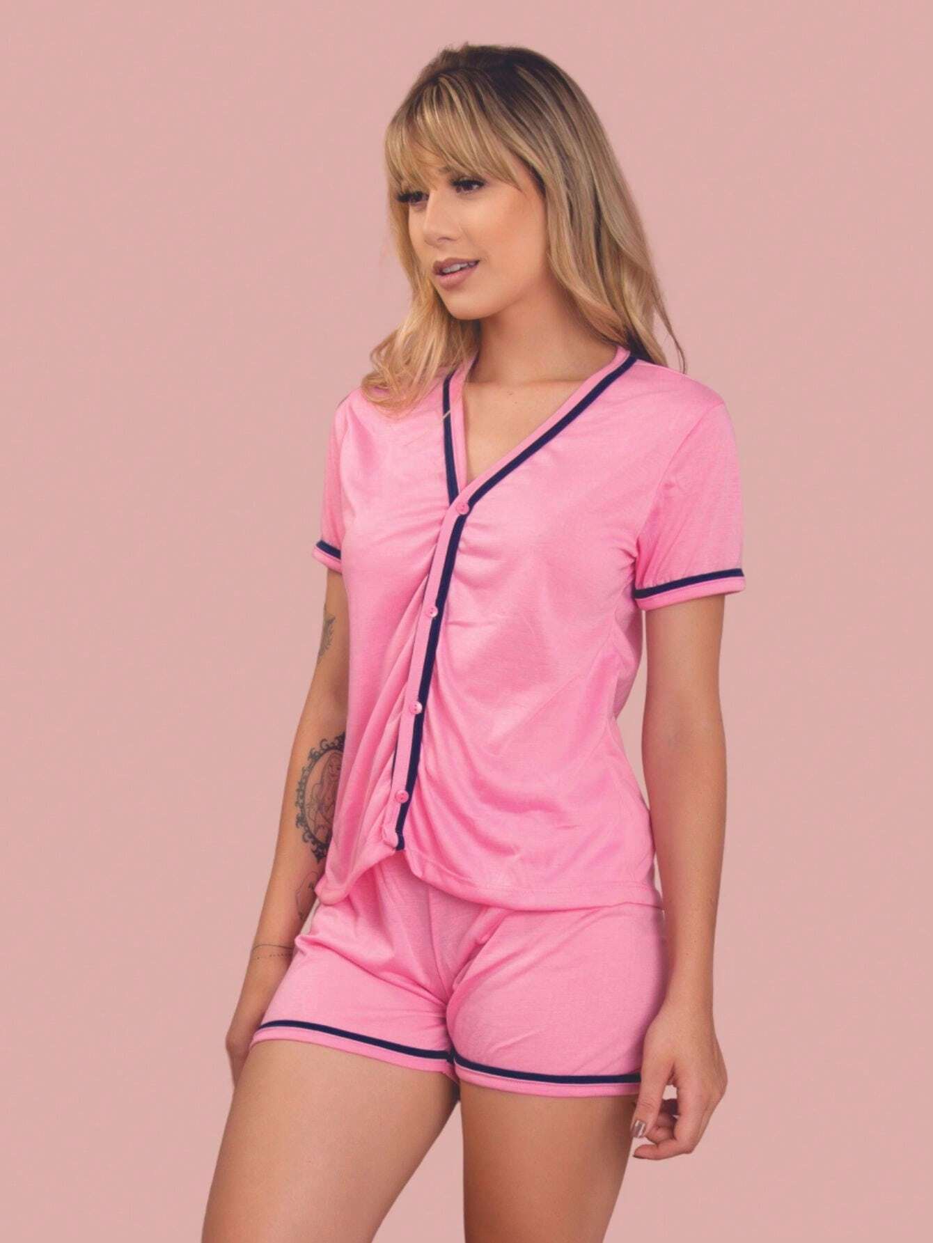 Pijama Feminino Americano com Botões