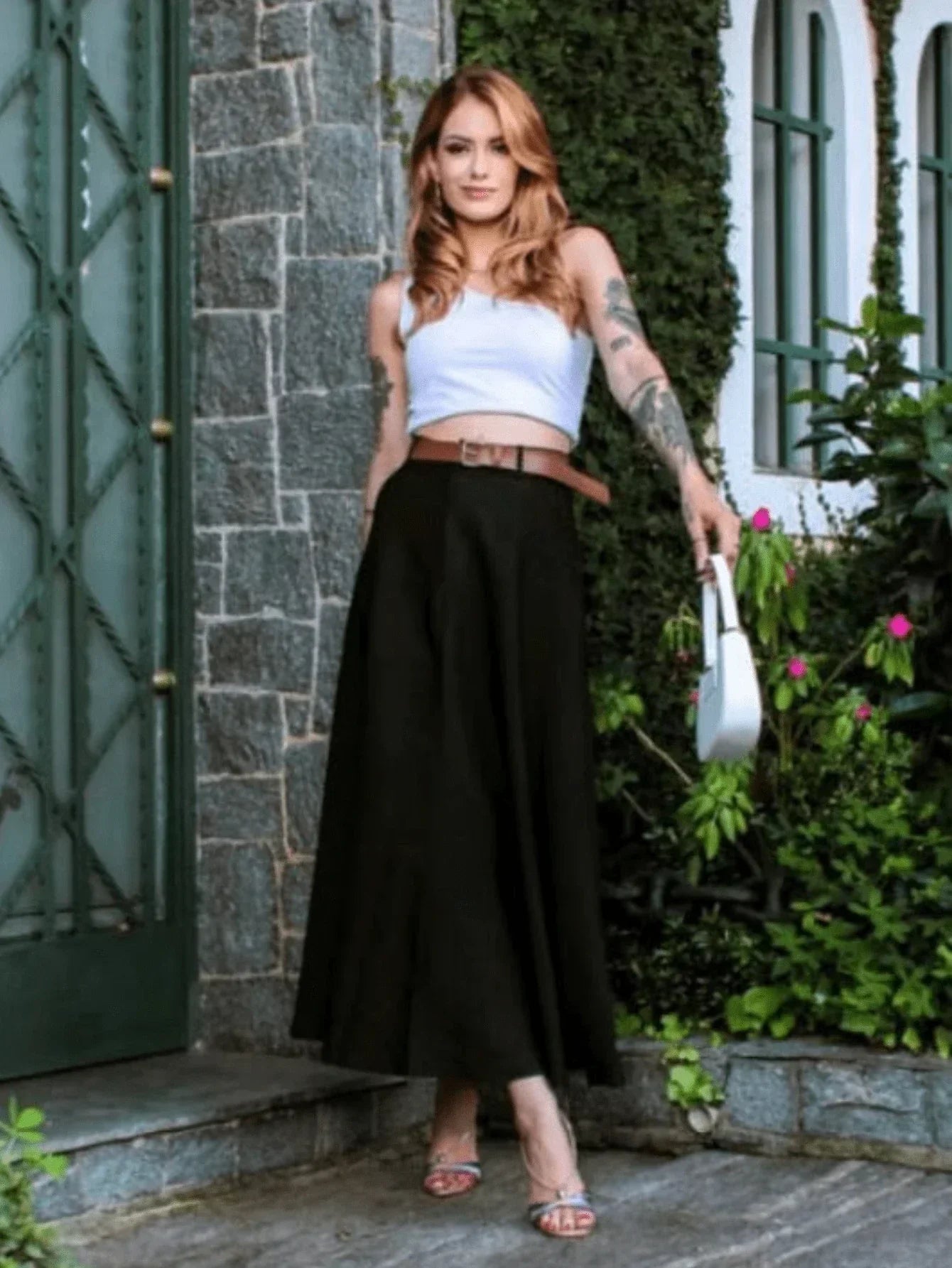 Saia De Alfaiataria Longa Com Cinto