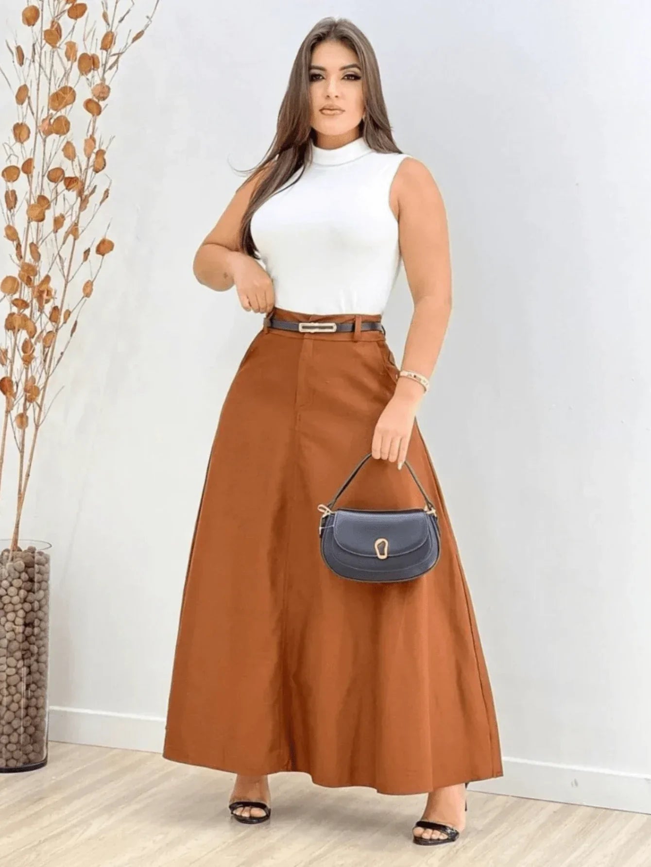 Saia De Alfaiataria Longa Com Cinto