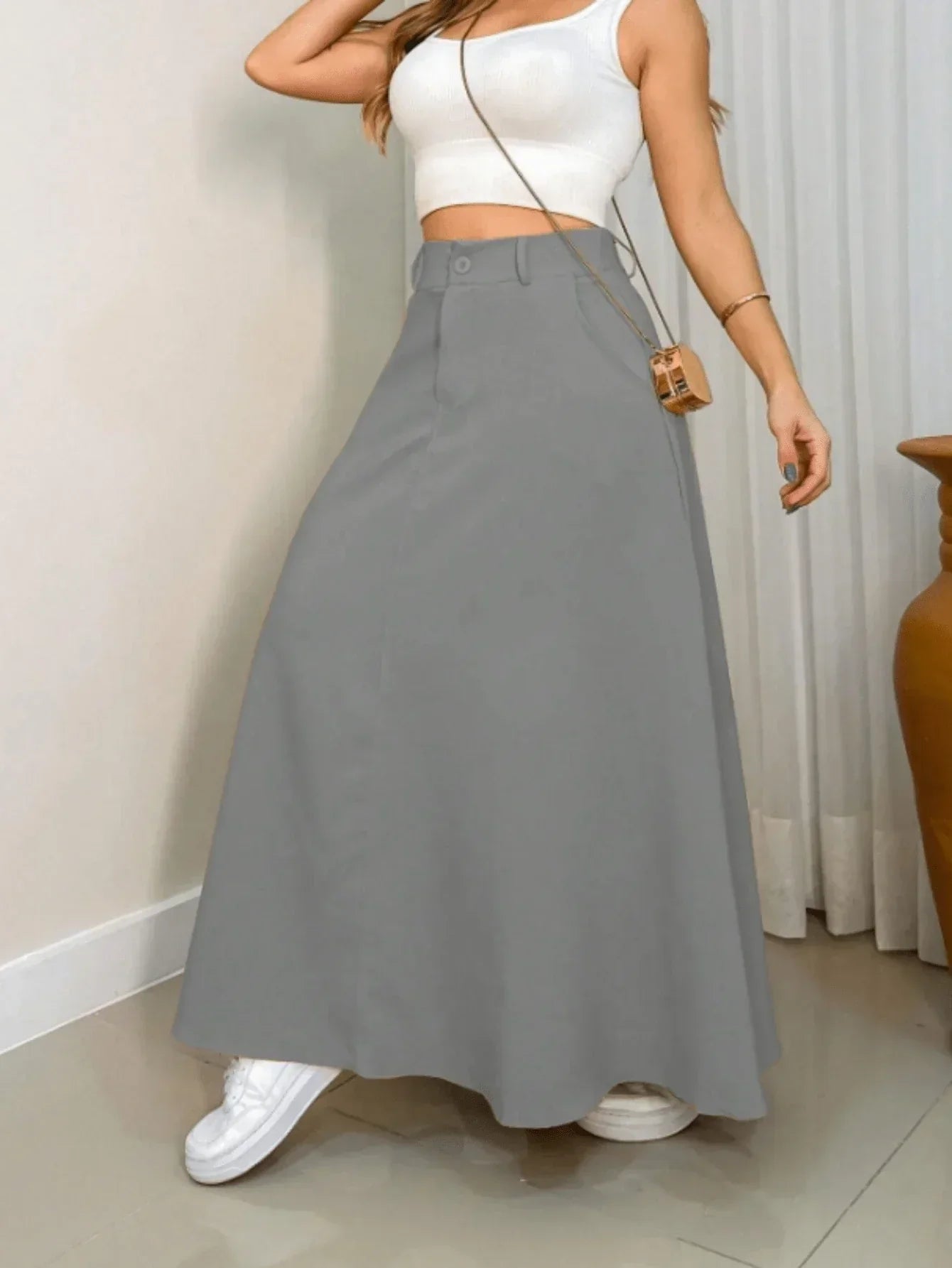 Saia De Alfaiataria Longa Com Cinto