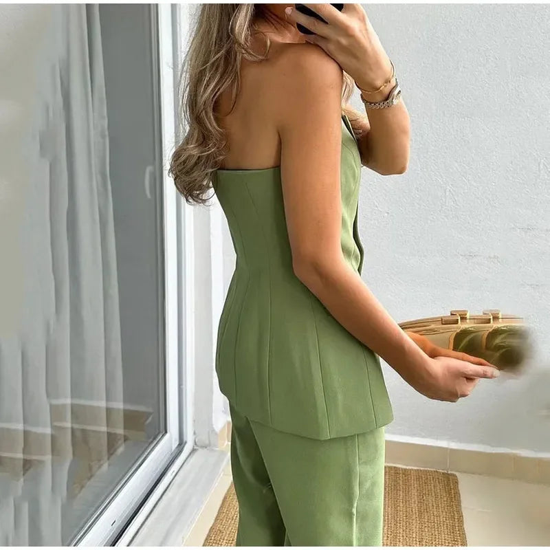 Conjunto Feminino Sem Manga Terno e Calça