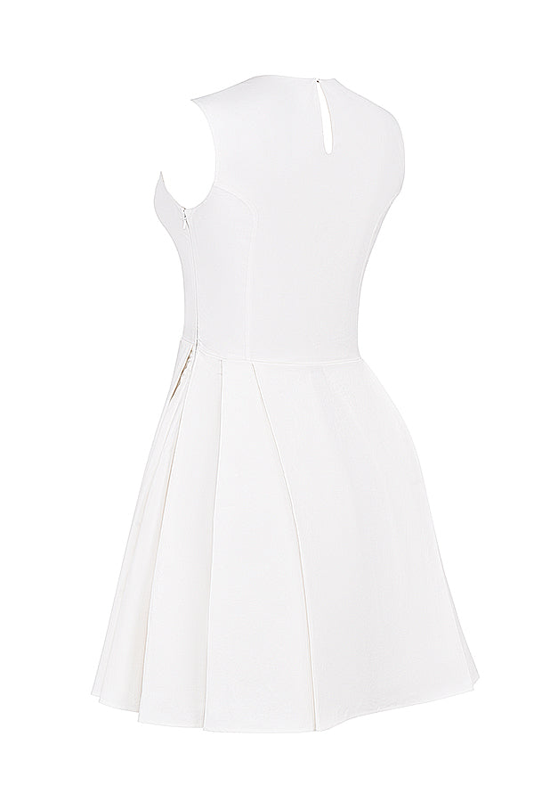 Vestido Curto Plissado de Algodão Branco Modelo Clara