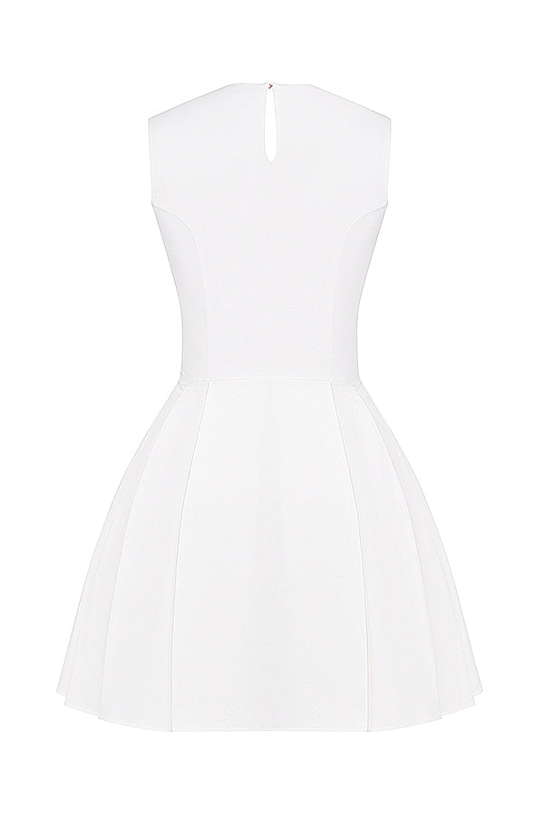 Vestido Curto Plissado de Algodão Branco Modelo Clara