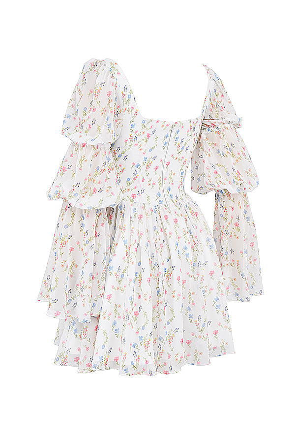 Vestido Curto Bufante Modelador Floral Modelo Sara