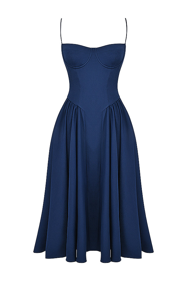 Vestido Midi Corset Taupe Azul