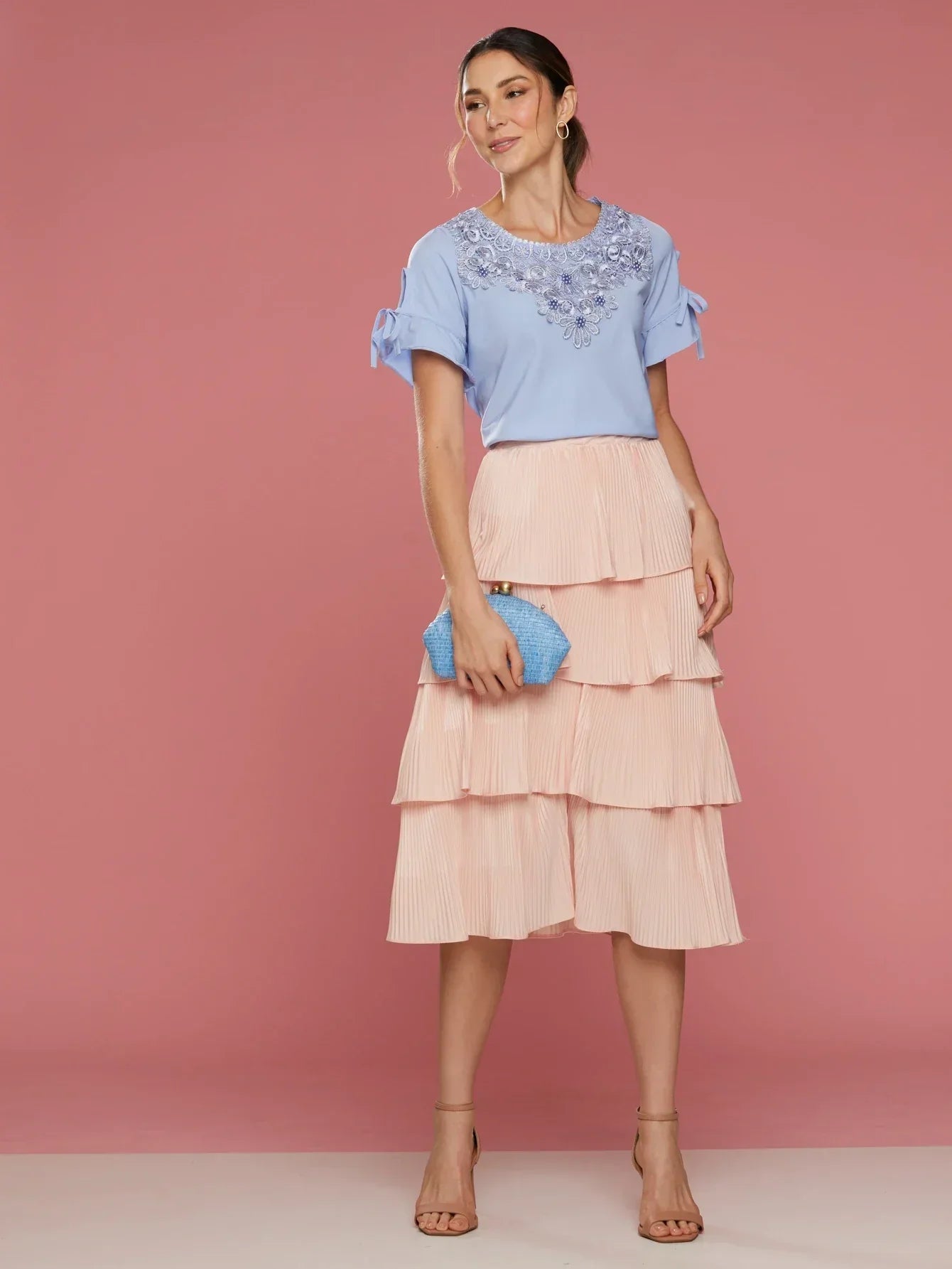 Saia Midi Plissada 4 Camadas Mariana