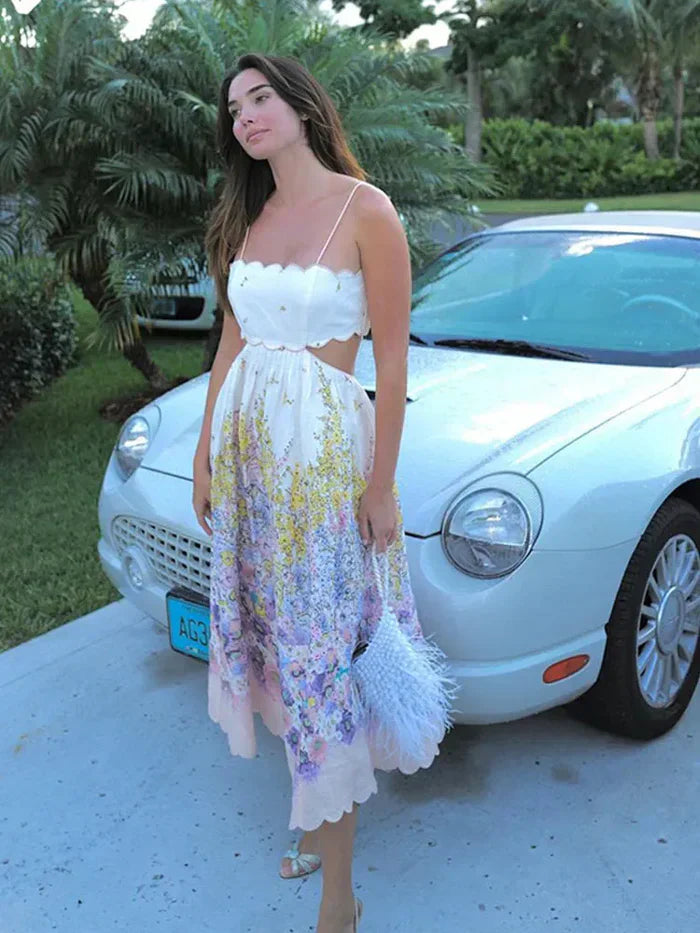 Vestido Feminino de Alças Estampado com Regulagem nas Costas