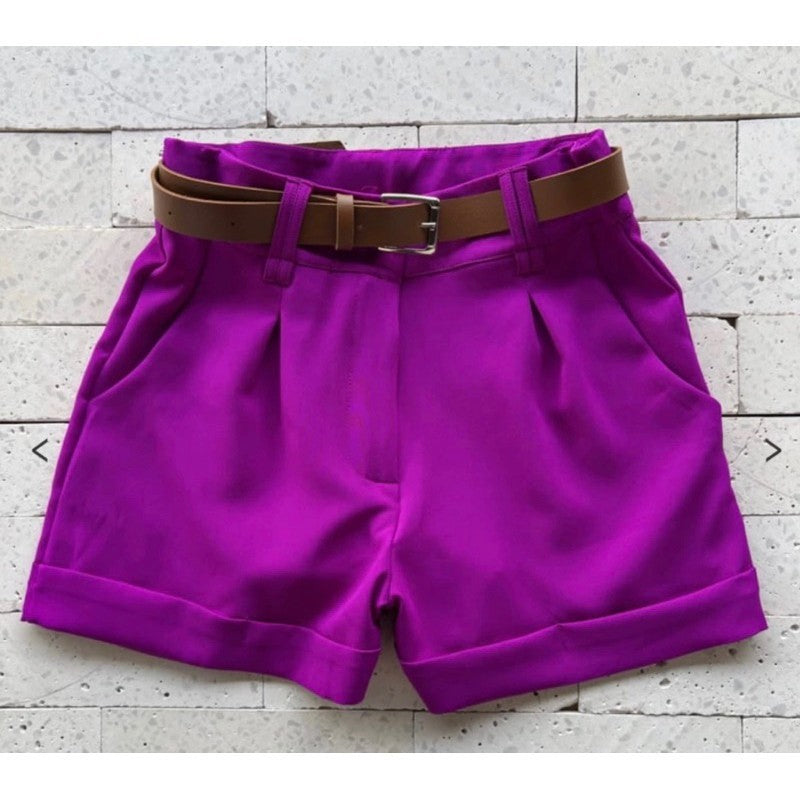 2 Short Feminino Alfaiataria Social + Cinto de Brinde