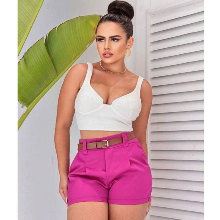 2 Short Feminino Alfaiataria Social + Cinto de Brinde