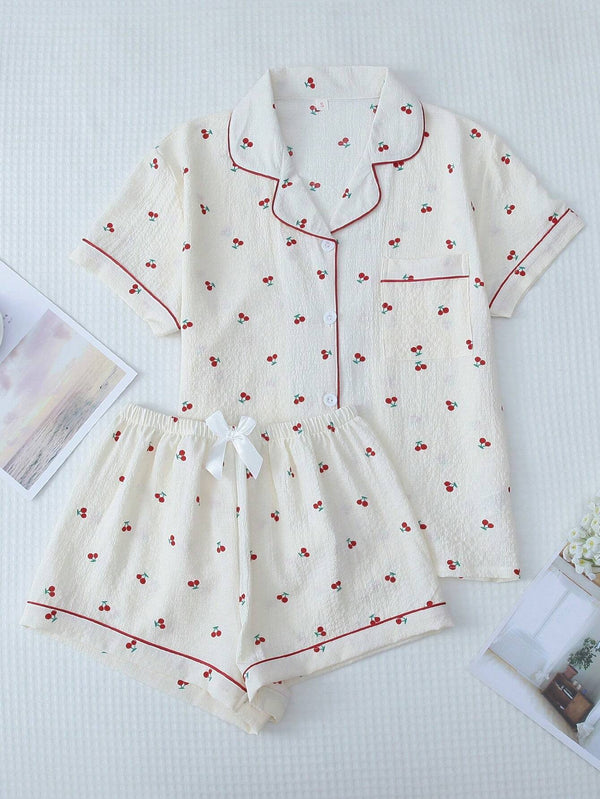Pijama Feminino Curto Short e Blusa Cerejas
