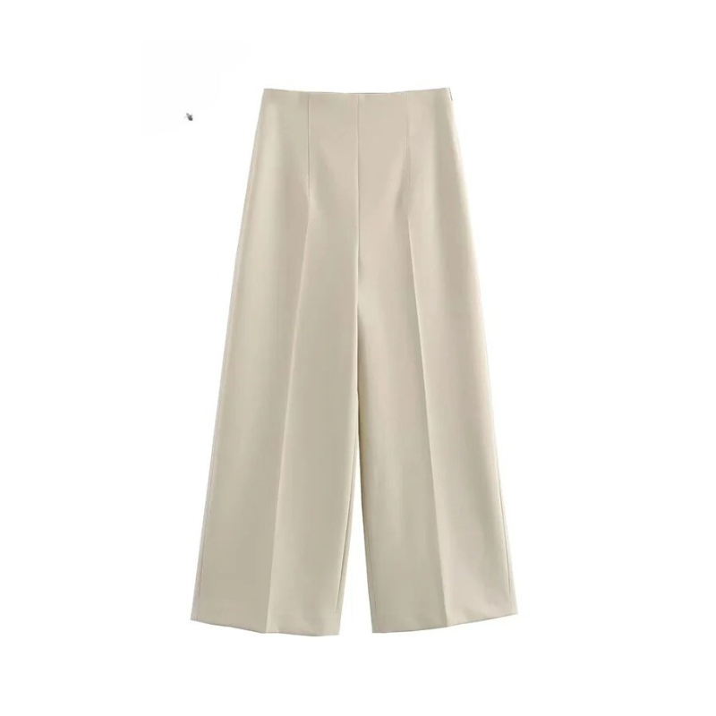 Calça Feminina Pantalona Cintura Alta Bege