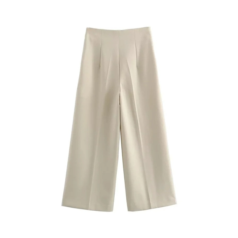 Calça Feminina Pantalona Cintura Alta Bege