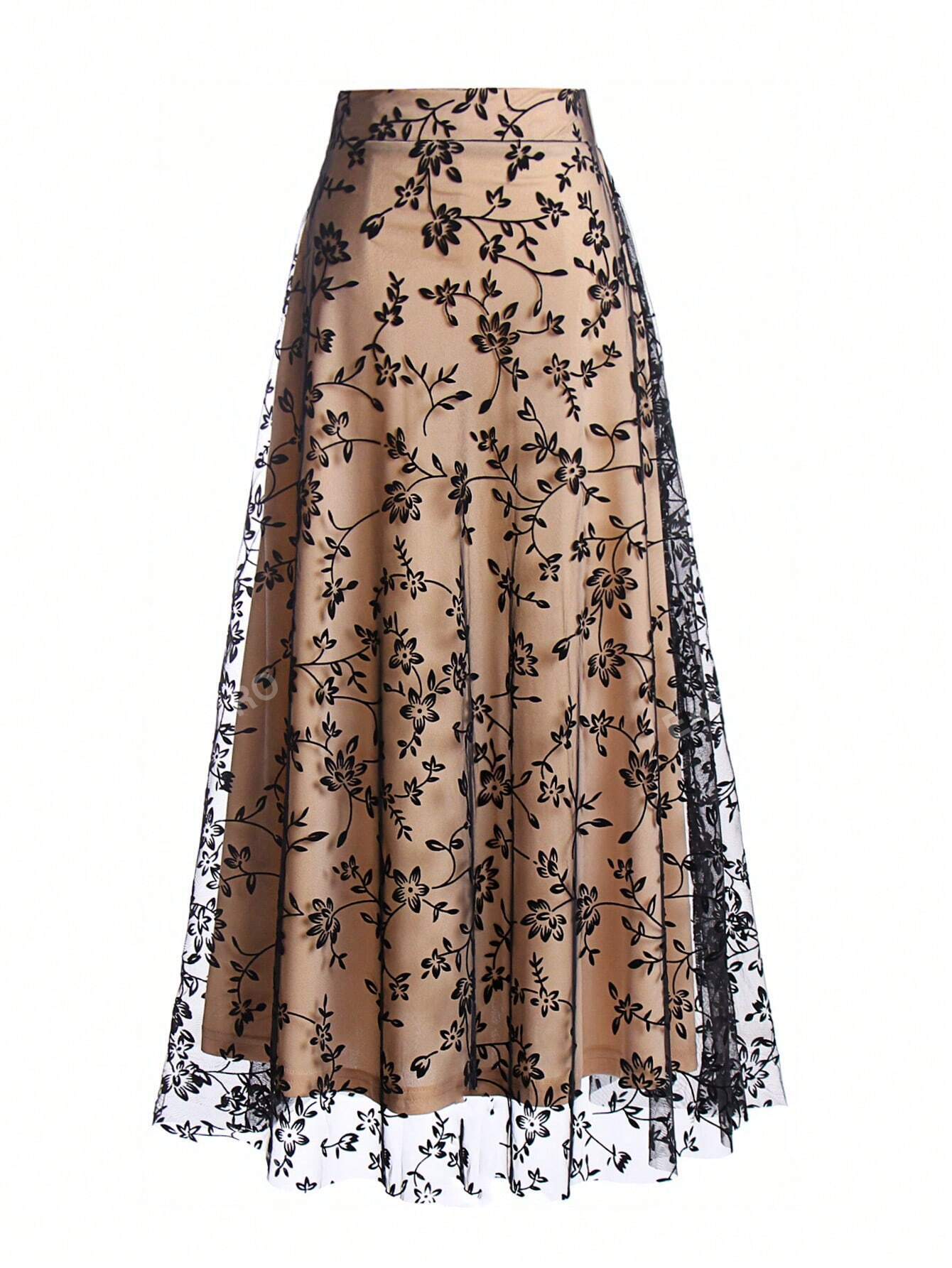 Saia Midi de Tule Floral