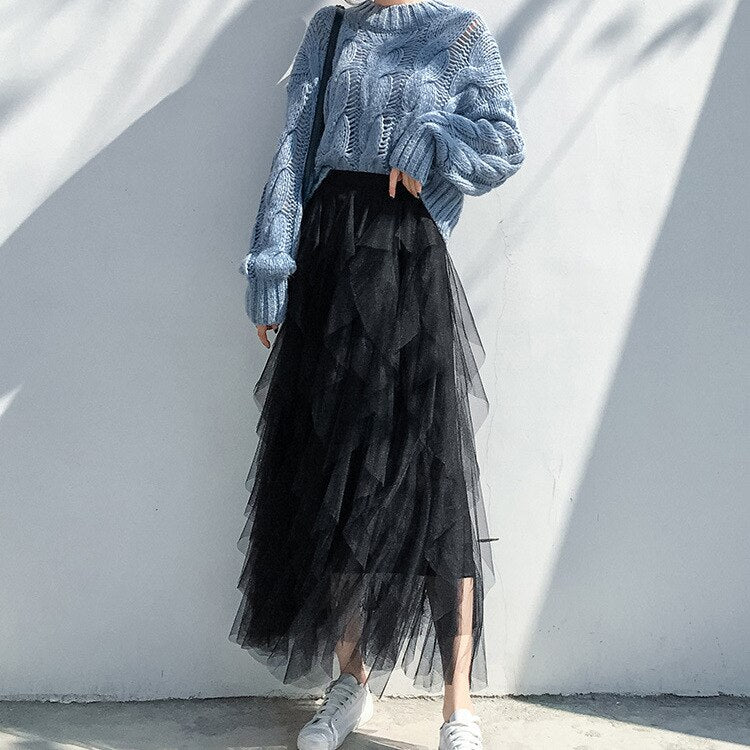 Saia de Tule Midi em Camadas