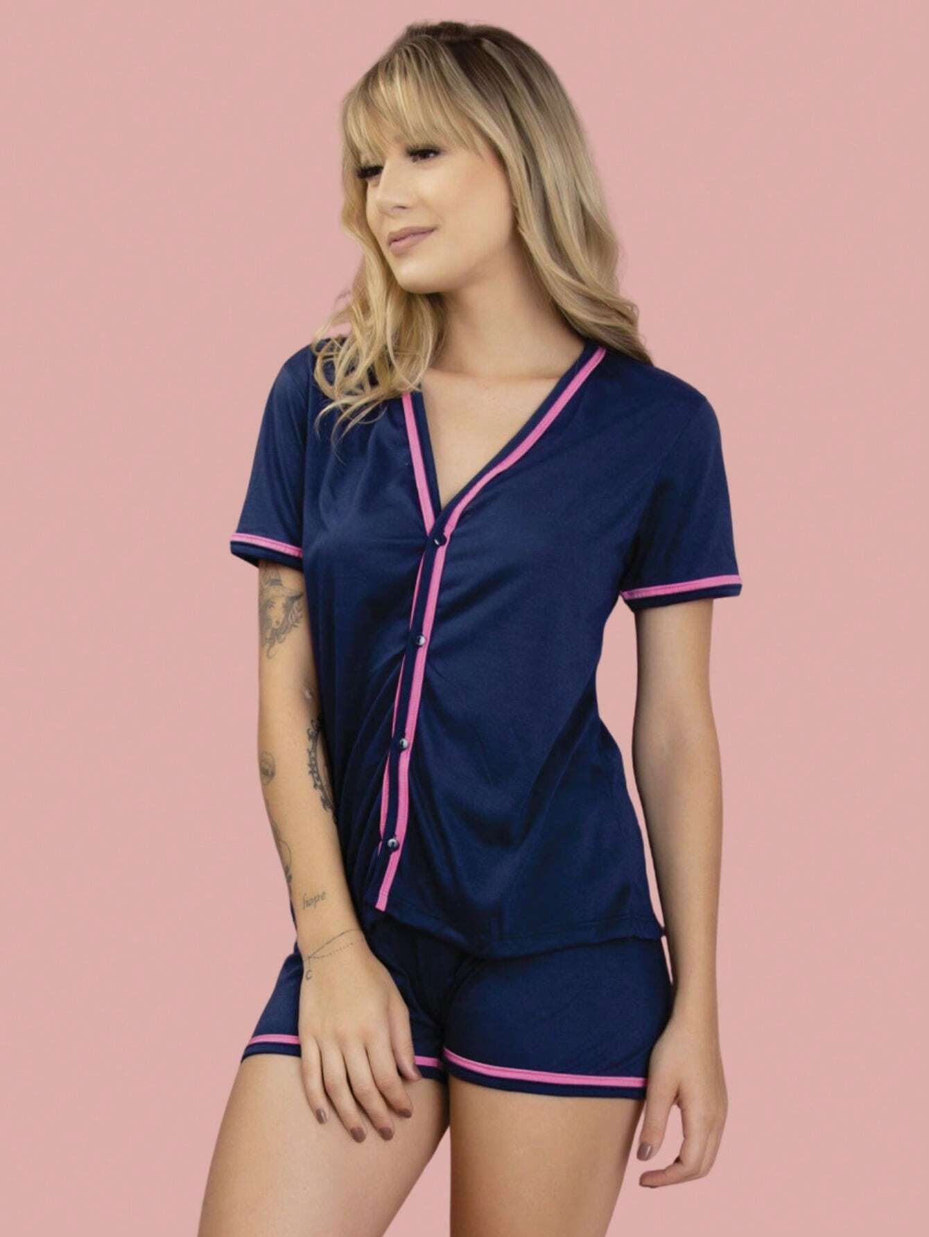 Pijama Feminino Americano com Botões