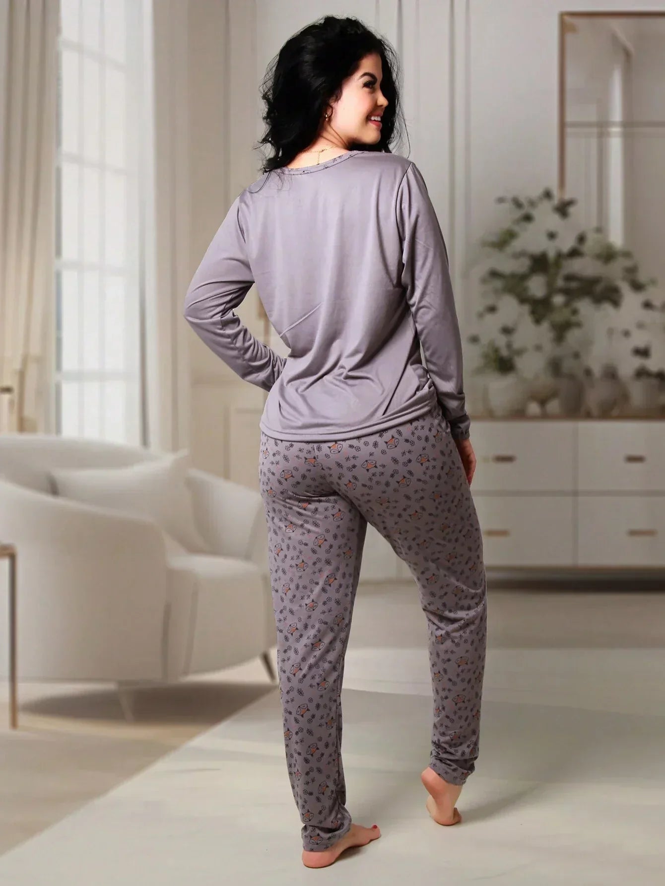 Pijama Feminino de Suede Calça e Blusa Manga longa Inverno