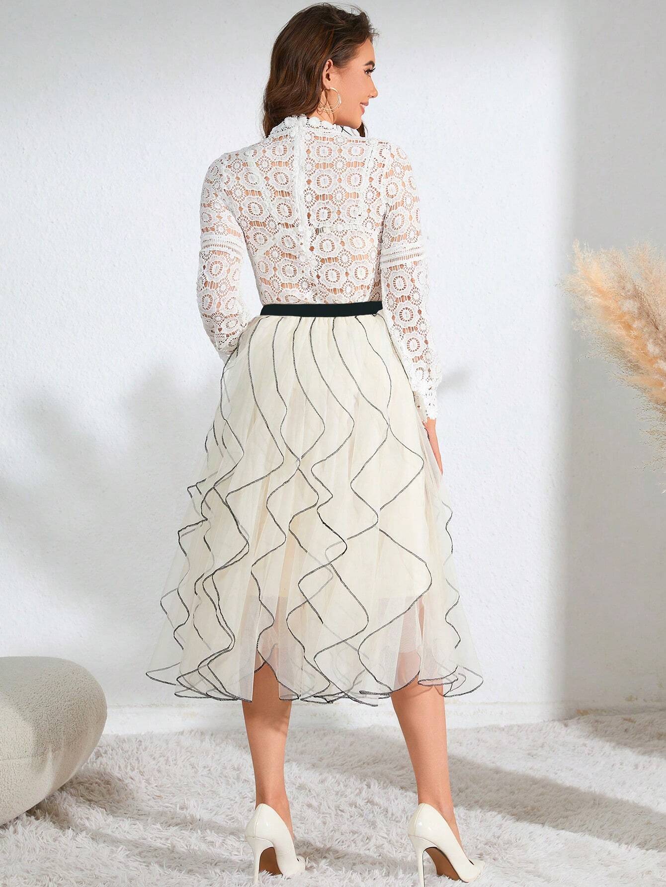 Saia Midi De Malha Ondulada Com Detalhe Em Costura