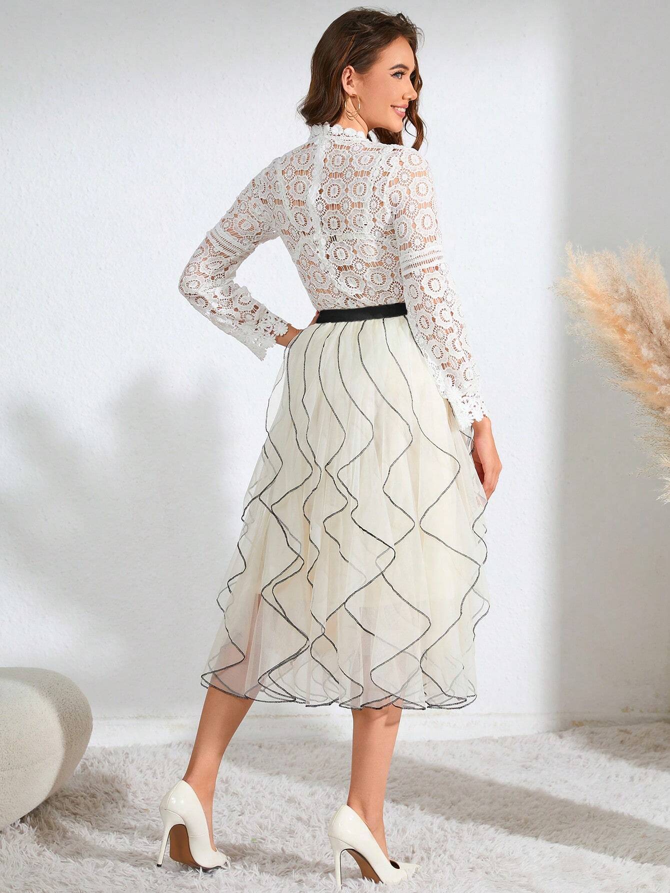 Saia Midi De Malha Ondulada Com Detalhe Em Costura