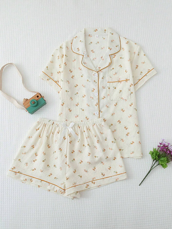 Pijama Feminino Curto Short e Blusa Damasco