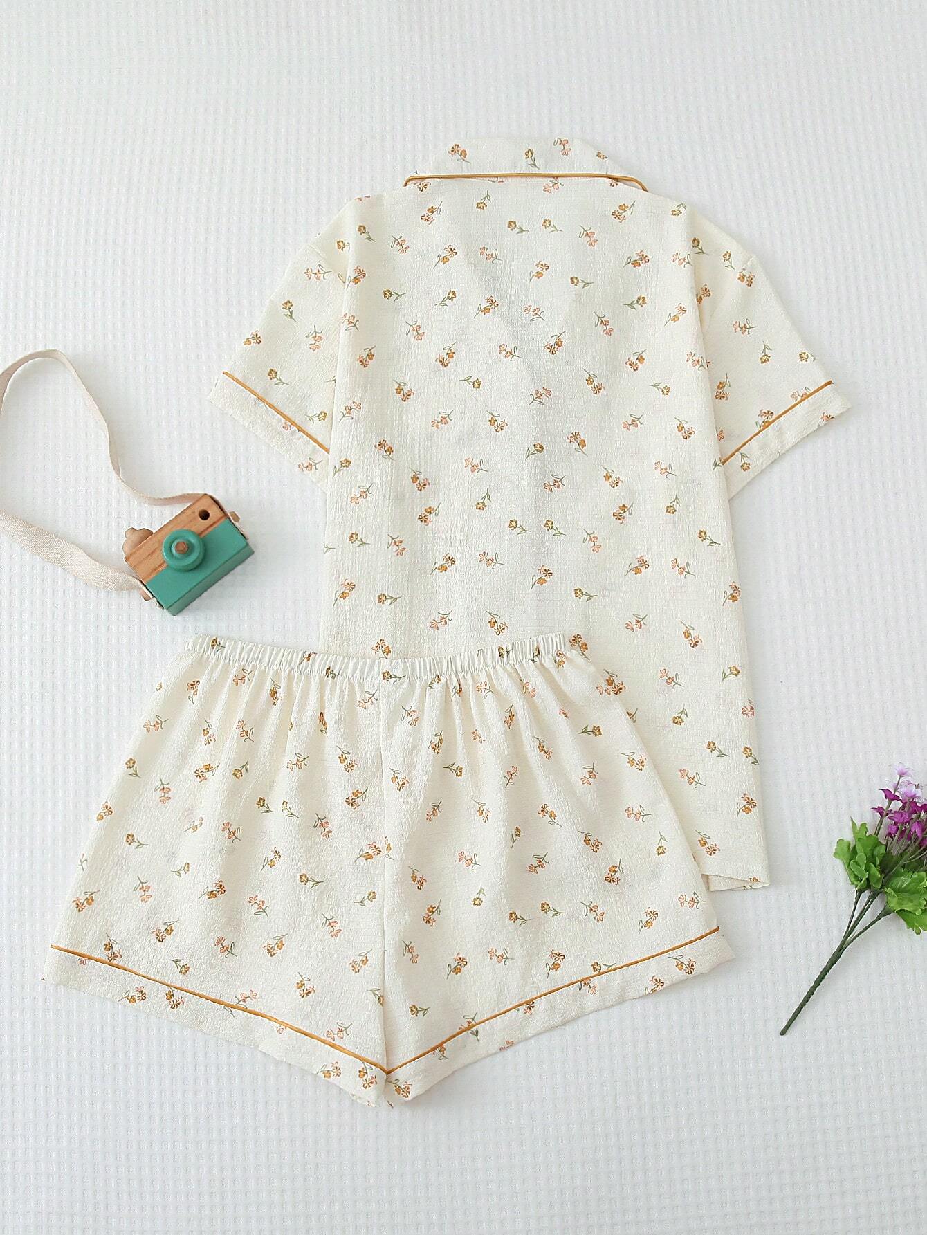 Pijama Feminino Curto Short e Blusa Damasco