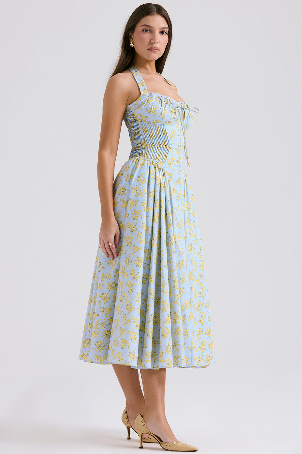 Vestido Midi Modelador de Algodão Floral Modelo Ideabella