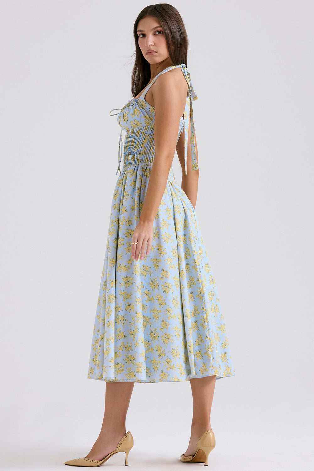 Vestido Midi Modelador de Algodão Floral Modelo Ideabella