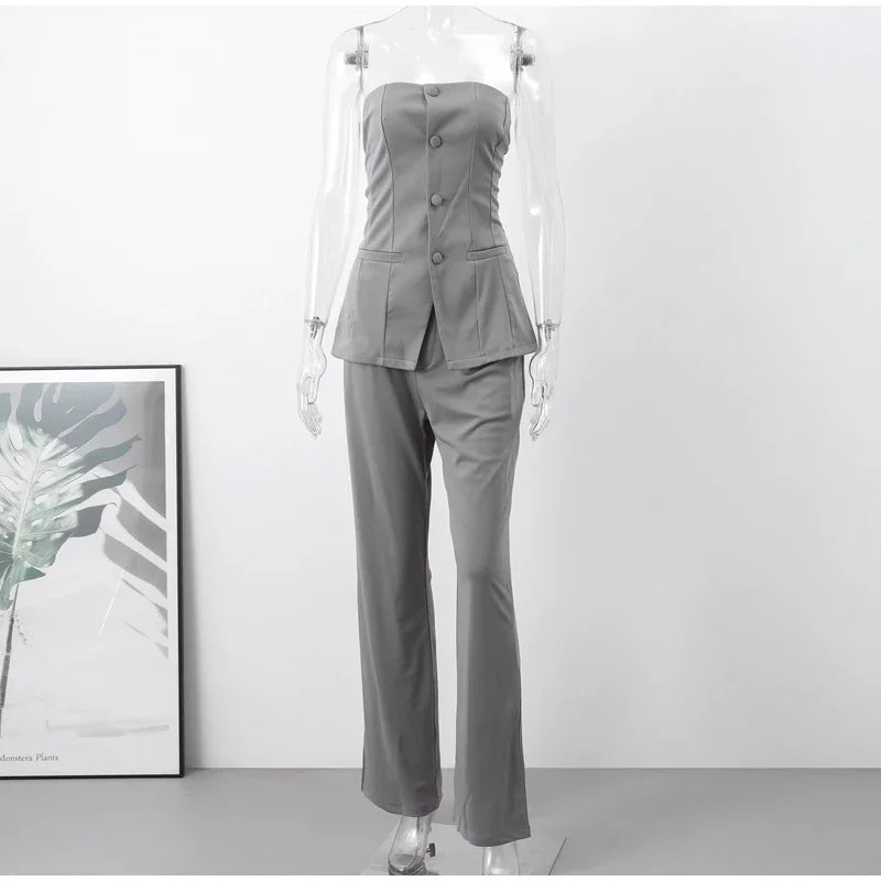 Conjunto Feminino Sem Manga Terno e Calça