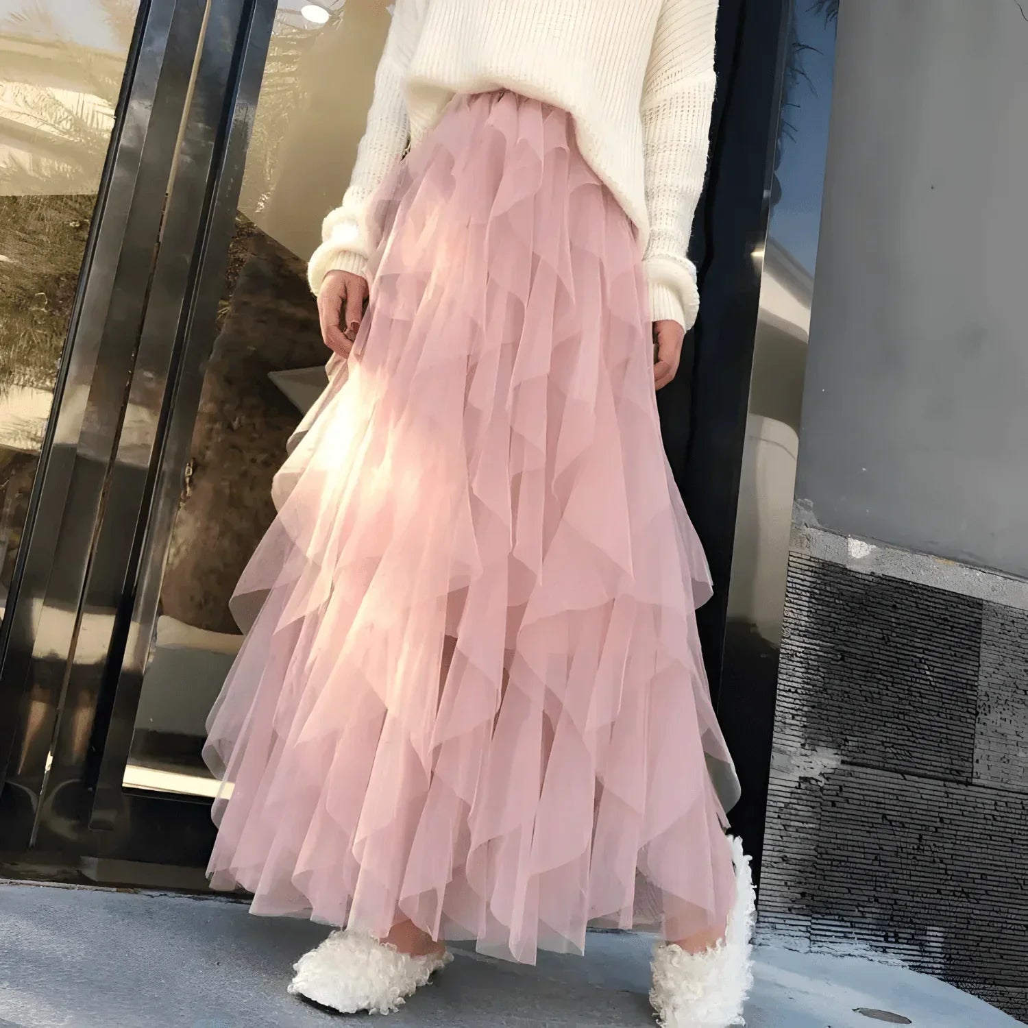 Saia de Tule Midi em Camadas