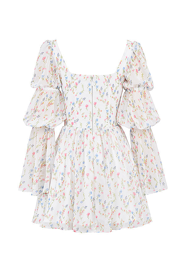 Vestido Curto Bufante Modelador Floral Modelo Sara