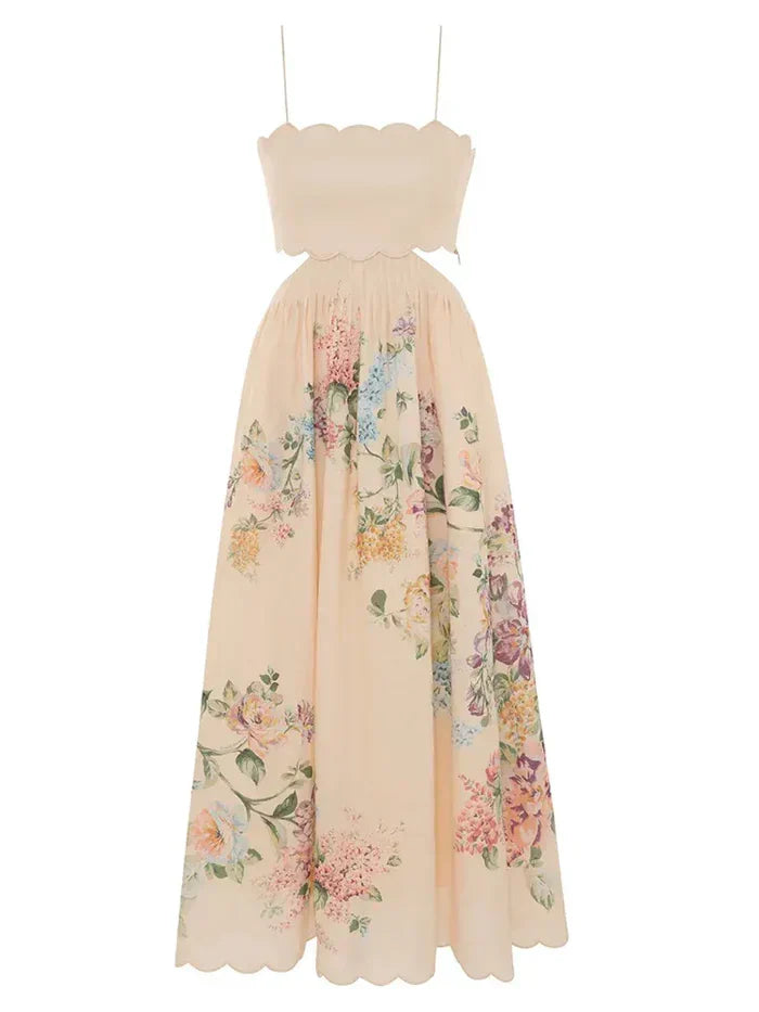 Vestido Feminino de Alças Estampado com Regulagem nas Costas