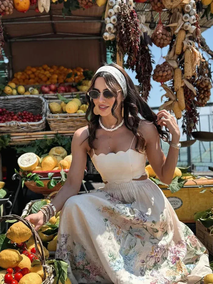 Vestido Feminino de Alças Estampado com Regulagem nas Costas